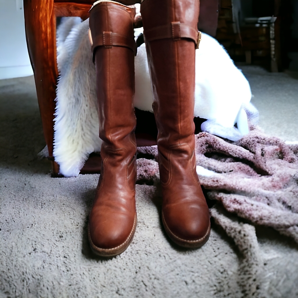 High coach boots with strap and zipper size 7.5B